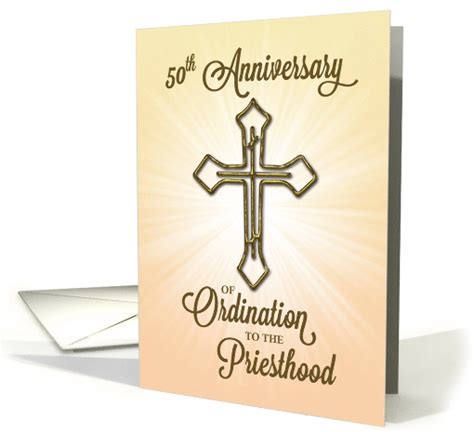 Priest 50th Anniversary Of Ordination Gold Cross On Starburst Card