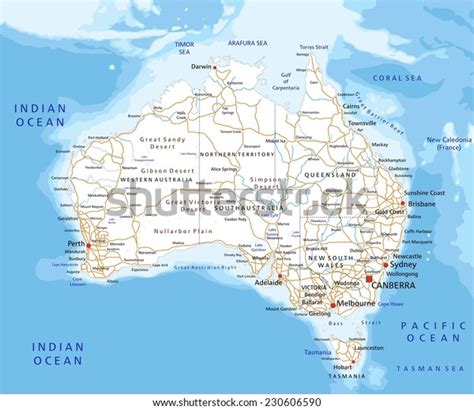 High Detailed Australia Road Map Labeling Stock Vector Royalty Free