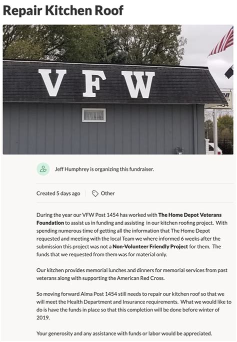 Go Fund Me Campaign Roofing Repairs Vfw Post 1454