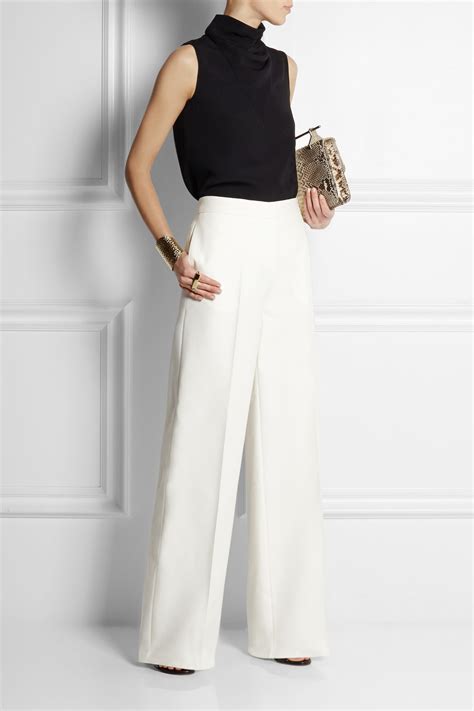 Valentino Wool And Silk Blend Wide Leg Pants In White Lyst