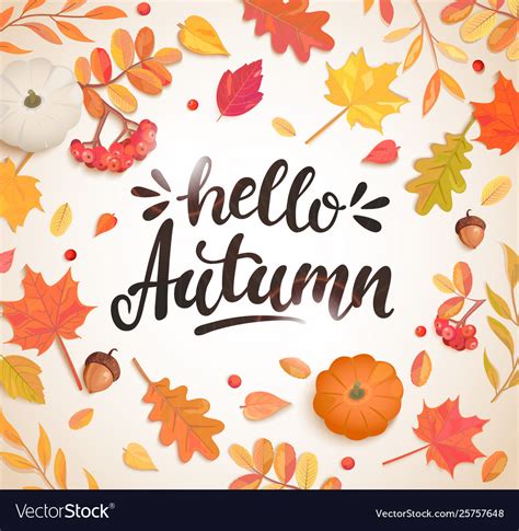 Hello Autumn Banner In Frame Autumn Leaves Vector Image