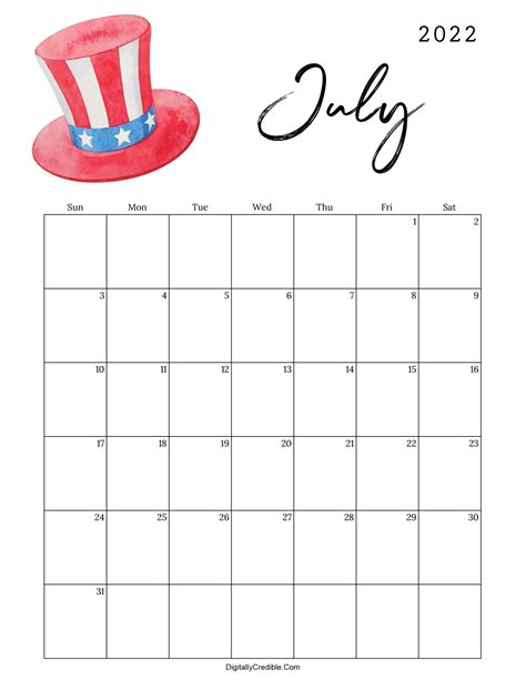 July 2022 Calendar Cute And Floral Templates