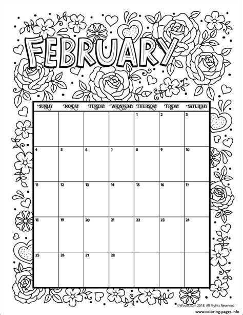 Click here to download the calendar the calendar will fit print calendar calendar design workout calendar study planner flower coloring pages. February Coloring Calendar Coloring Pages Printable