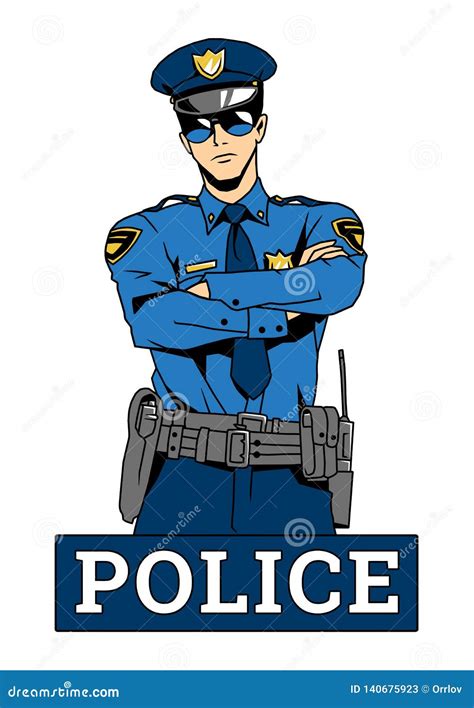 Officer Character With Hand Expression Mouth Expression And Different