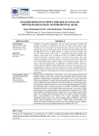 Analisis Kesulitan Siswa Smk Kelas X Dalam Menyelesaikan Soal Materi