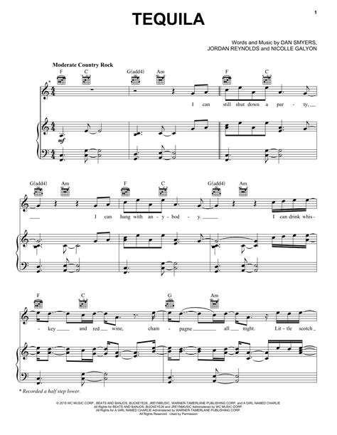 Tequila Sheet Music Dan Shay Piano Vocal And Guitar Chords Right