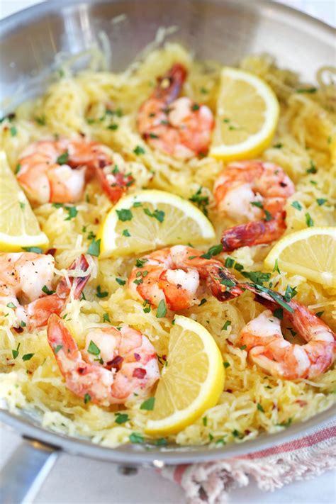 Lemon And Herb Spaghetti Squash With Roasted Shrimp Eat