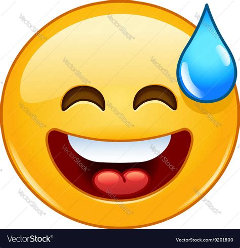 Smiling Emoticon With Open Mouth And Cold Sweat Vector Image