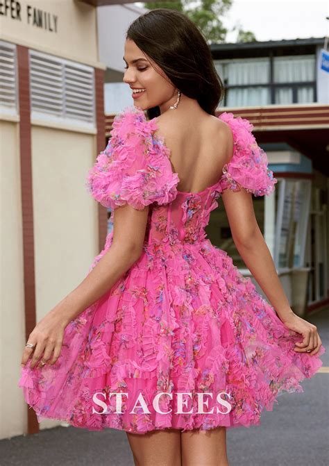 A Line Sweetheart Tulle Short Prom Dress With Ruffles Short Prom