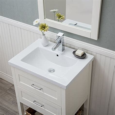 24 Inch White Single Bathroom Vanity Drawers With Porcelain Top