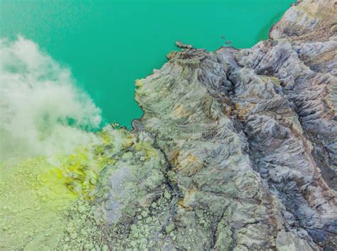 Aerial Shot Of The Ijen Volcano Or Kawah Ijen On The Indonesian
