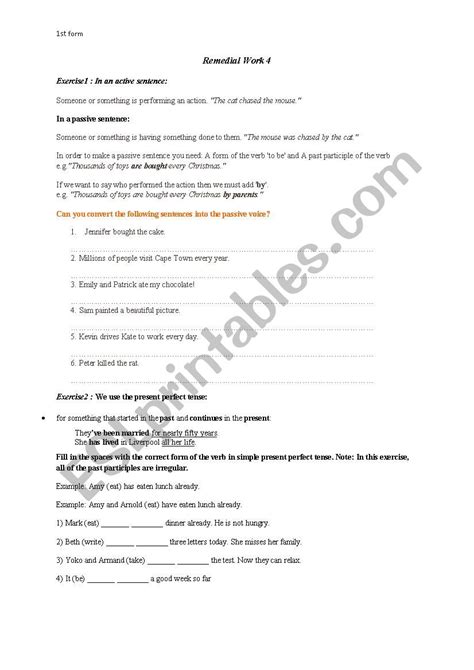 Remedial Work 1st Form Esl Worksheet By Amina3