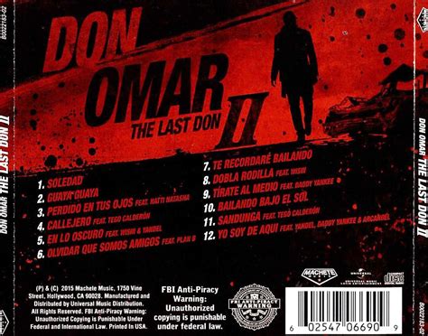 Carátula Trasera De Don Omar The Last Don Ii Portada