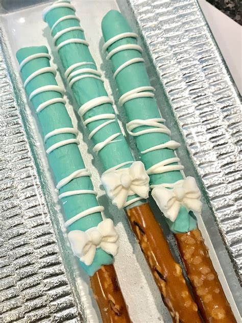 Tiffany Blue Teal White Chocolate Covered Pretzel Rods With