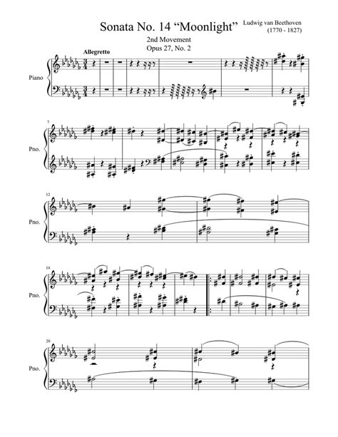 Beethoven Moonlight Sonata 2nd Movement Piano Sheet Music For Piano