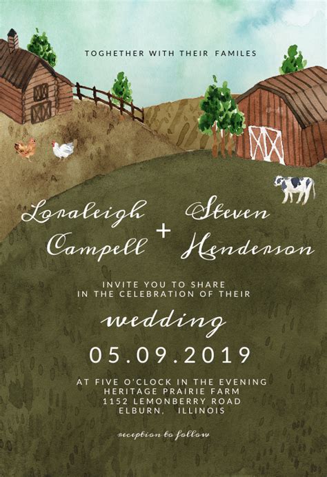 watercolor farm wedding invitation template