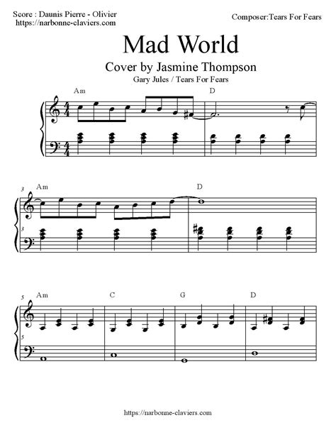 Free mad at disney piano sheet music is provided for you. Partition gratuite pour piano de MAD WORLD version Jasmine ...