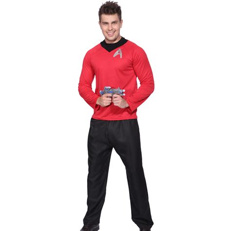 Mens Red Blue Star Trek Uniform Costume Captain Scotty