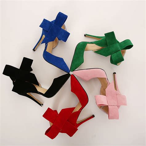 Women Plus Size Bowknot Shoes Big Bow Tie Pumps Solid Butterfly Pointed Stiletto Shoes Woman