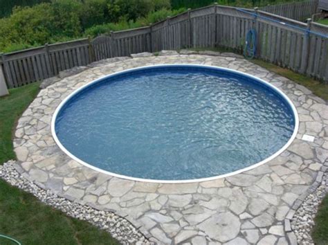 Round Inground Swimming Pools For Small Spaces With Stone Patio