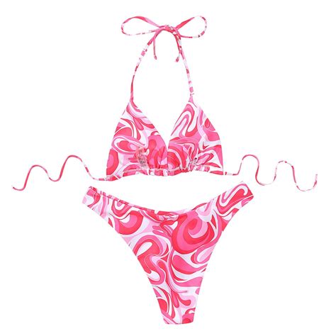 Baocc Bikini Bottoms Women Floral Print Halter Triangle Tie Side Bikini