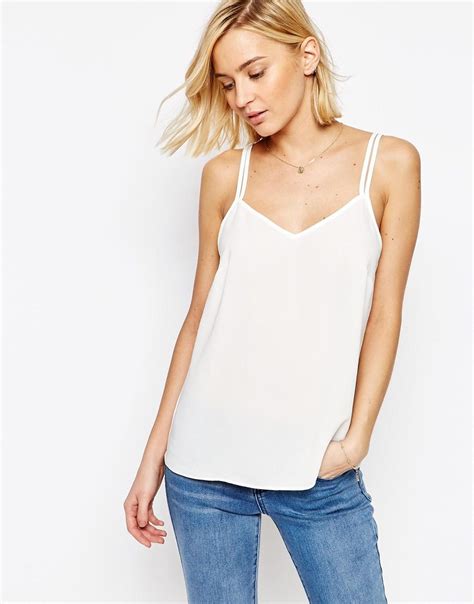 Image 1 Of Asos Woven Cami Top With Double Straps White Cami Tank Top