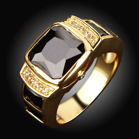 Wholesale Fashion Jewelry New Male Classic Black Stone Men Rings Yellow