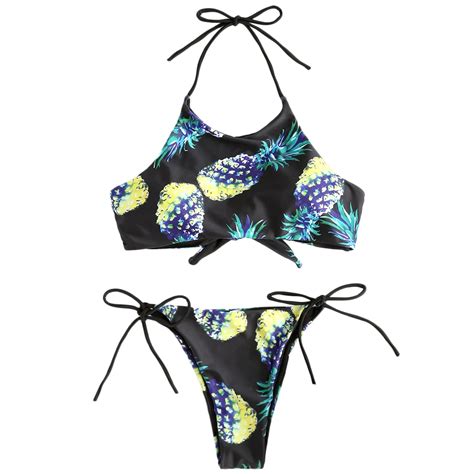 2018 Hot Sale Print Sexy Women Bikinis Set Pineapple Push Up High Neck Bikini Halter Bath Suit