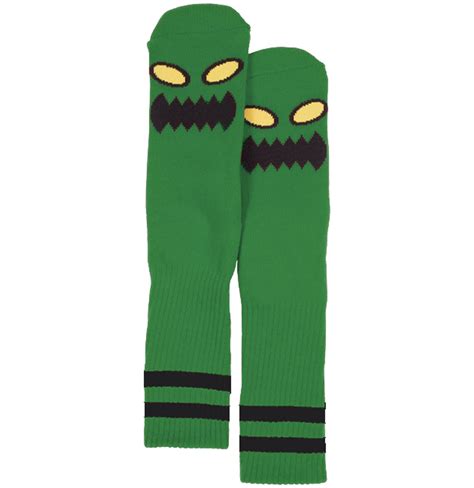 Toy Machine Skateboard Socks Monster Face Green Crew Pair