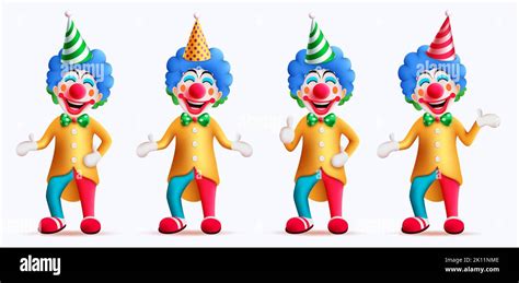 Birthday Clown Characters Vector Set Design Buffoon Collection
