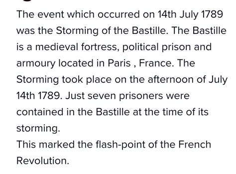 Describe The Event That Took Place On 14 July 1789 In France