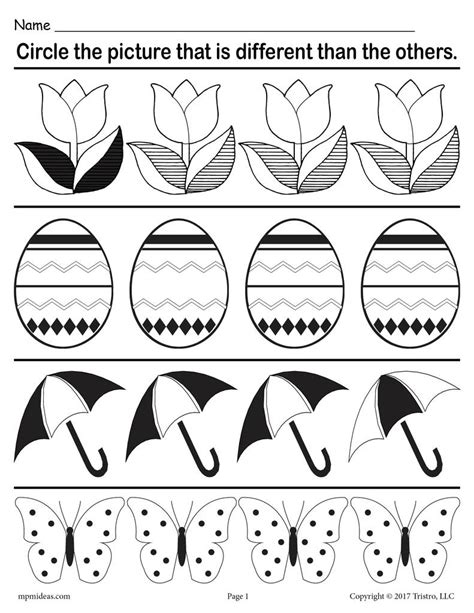 Spot The Difference Printable Spring Themed Worksheet