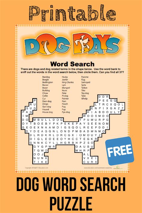 Dog Word Search With Images Free Printable Word