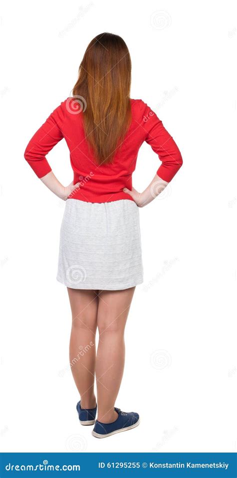 Back View Of Standing Young Beautiful Woman In Dress Stock Image