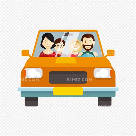 卡通矢量坐在车上出门游玩的一家人图片素材免费下载 觅知网
