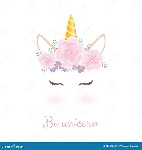 Cute Unicorn Head With Flower Crown Stock Vector Illustration Of