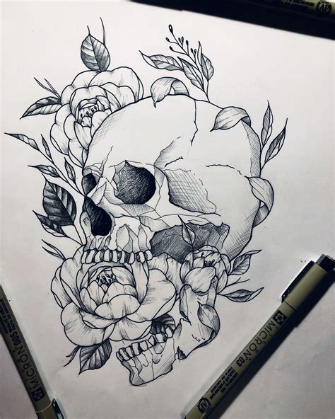 Skull Skulltattoo Tattoo Tattooed Tattooartist Peony Peonytattoo