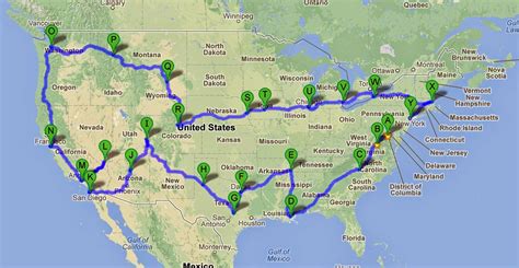 Road Trip Across United States Map