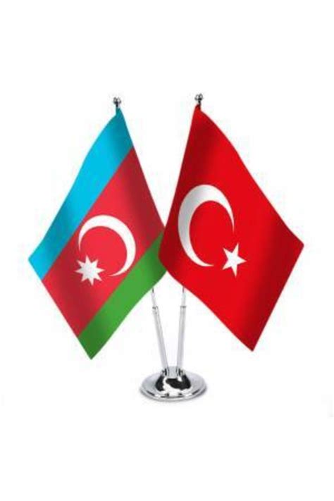 Vatan Bayrak Masa Üstü Azerbaycan Türkiye Bayrağı Ikli Krom Direk