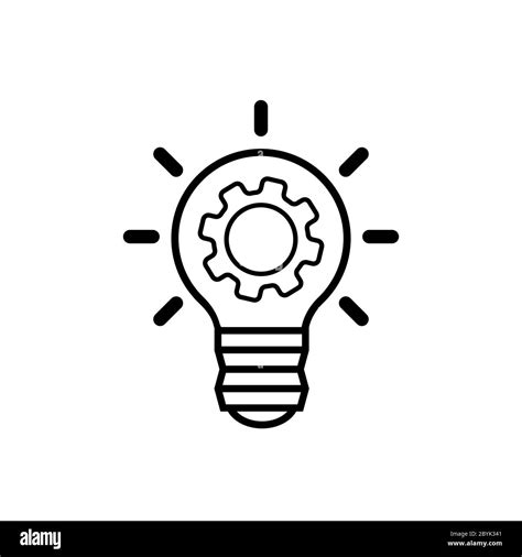 Light Bulb Idea Icon With Gears Inside In Black On An Isolated White