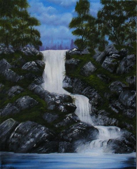 Original Landscape Oil Painting Rock Waterfall On Canvas Etsy