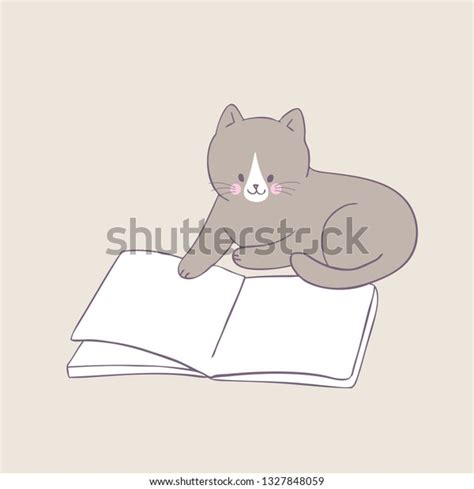 Cartoon Cute Cat Reading Book Vector Stock Vector Royalty Free