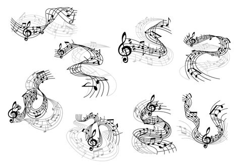 Musical Notes And Treble Clefs On Wavy Staves 11662762 Vector Art At