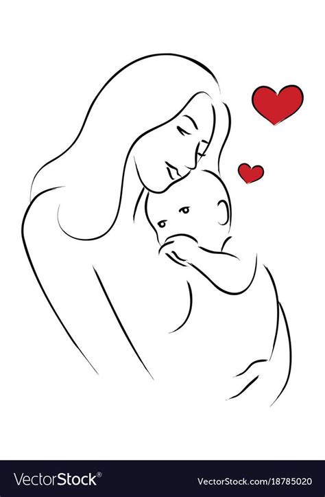 Simple Line Art Of A Mother Holding Her Baby Download A Free Preview