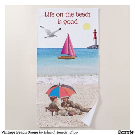 Vintage Beach Scene Beach Towel Vintage Beach Beach Scenes Custom