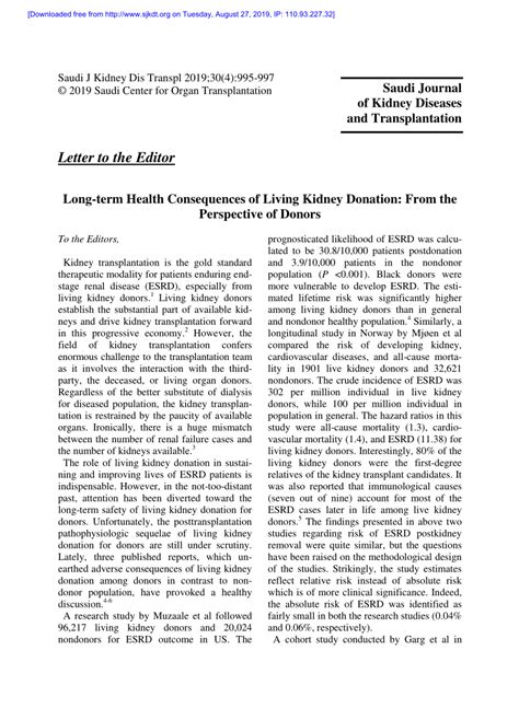 Pdf Long Term Health Consequences Of Living Kidney Donation From The
