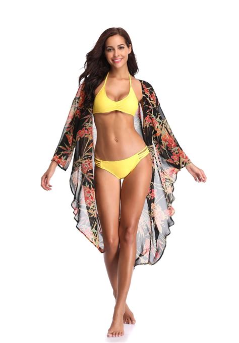 Buy 2018 Women Cover Ups Tunic Floral Print Sunscreen Chiffon Bikini Swimwear