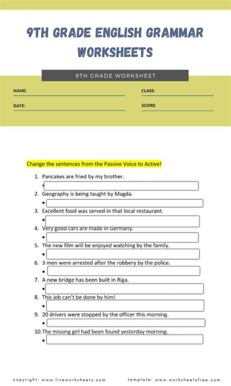 English Writing Test Grade 9 Worksheet Grade 9 Grammar Test Worksheet