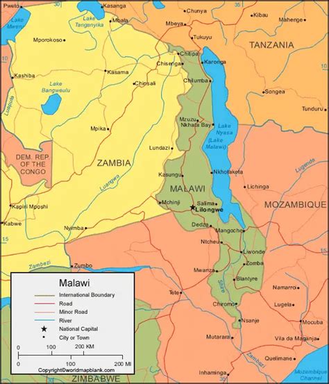 Labeled Map Of Malawi World Map Blank And Printable