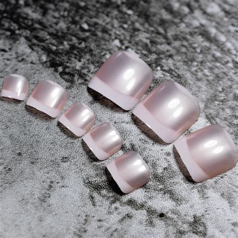 24pcs Pearl Pink Classical French Toenails For Foot Acrylic False Fake